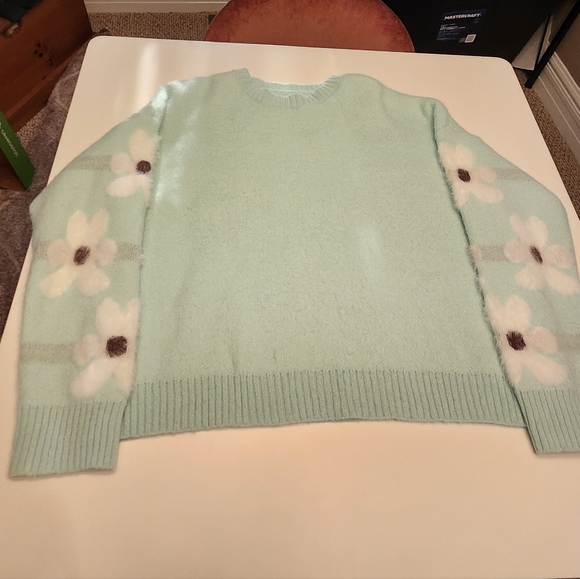 🌈Mint Green Daisy Sleeve Sweater | Super Soft Fuzzy Knit | Cozy Spring Style - Picture 10 of 12